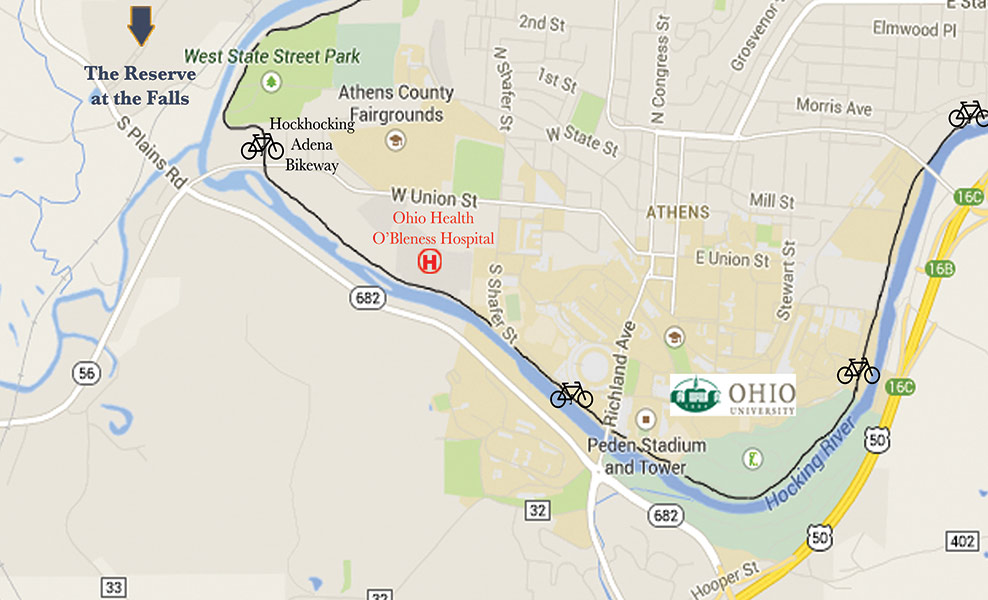 Local Map of The Falls proximity to Ohio University